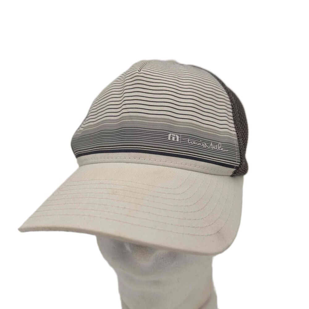 Travis Matthews Flexfit Grey Striped Mesh Back Baseball Cap Unisex L-XL